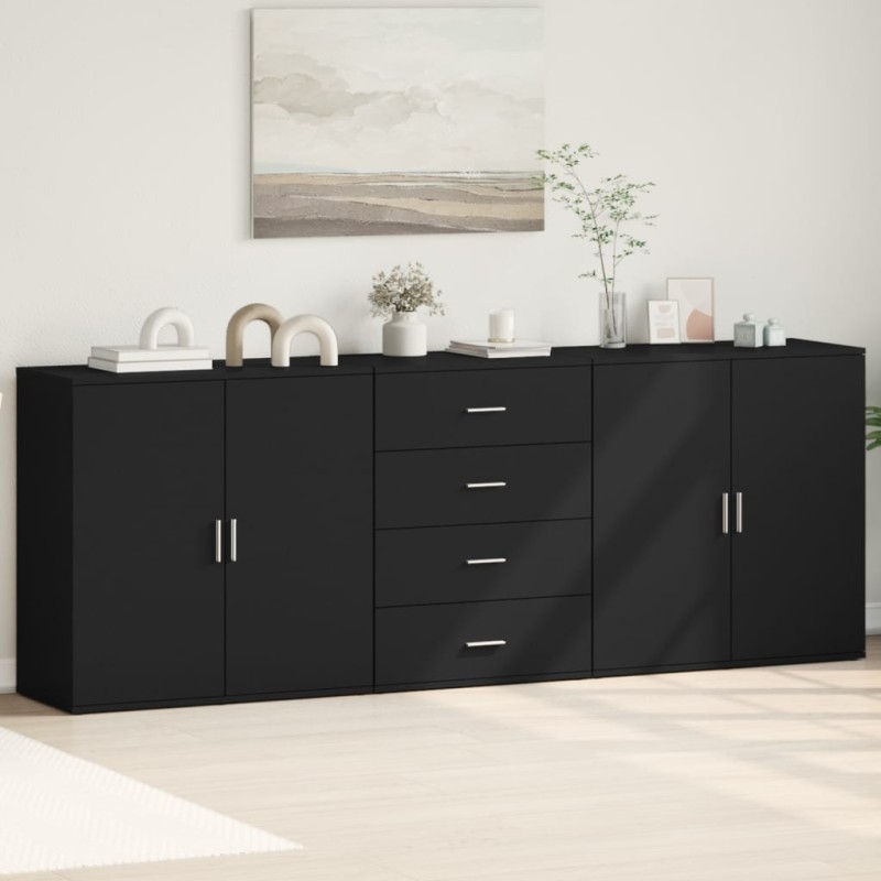 vidaXL Aparadores 3 uds madera contrachapada negro vidaXL Aparadores 3 uds madera contrachapada negro