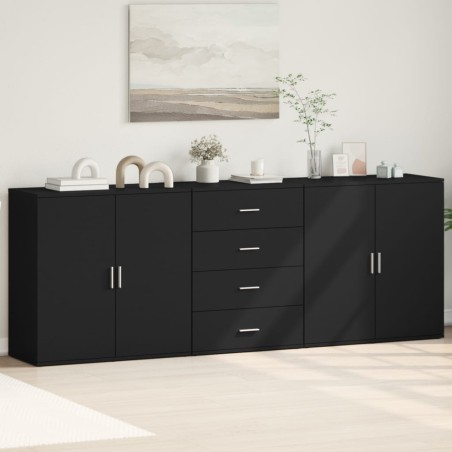 vidaXL Aparadores 3 uds madera contrachapada negro