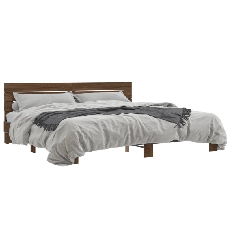 vidaXL Estructura cama madera ingeniería metal marrón roble 200x200 cm vidaXL Estructura cama madera ingeniería metal marrón roble 200x200 cm