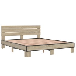 vidaXL Estructura cama madera ingeniería metal roble Sonoma 160x200 cm