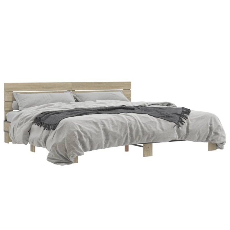 vidaXL Estructura cama madera ingeniería metal roble Sonoma 180x200 cm vidaXL Estructura cama madera ingeniería metal roble Sonoma 180x200 cm