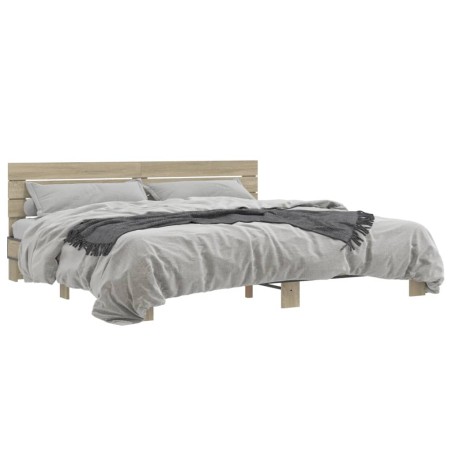 vidaXL Estructura cama madera ingeniería metal roble Sonoma 180x200 cm