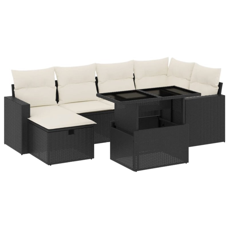 vidaXL Set de sofás de jardín 7 pzas con cojines ratán sintético negro vidaXL Set de sofás de jardín 7 pzas con cojines ratán sintético negro