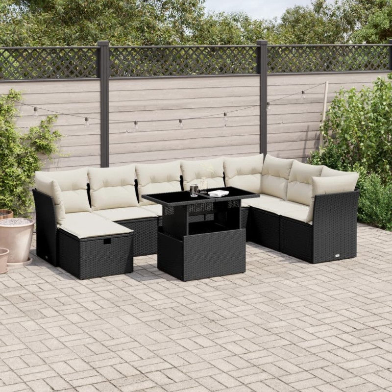 vidaXL Set de sofás de jardín 8 piezas y cojines ratán sintético negro vidaXL Set de sofás de jardín 8 piezas y cojines ratán sintético negro