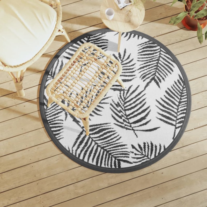 vidaXL Alfombra de exterior PP blanco y negro Ø120 cm vidaXL Alfombra de exterior PP blanco y negro Ø120 cm
