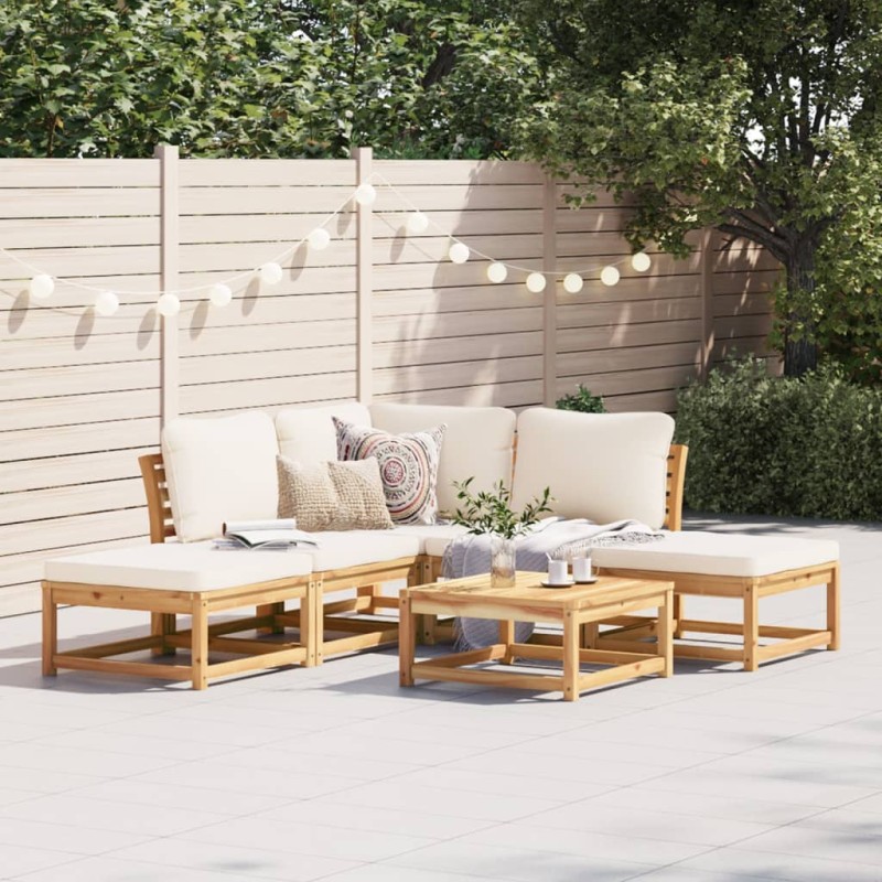 vidaXL Juego de muebles jardín 6 pzas con cojines madera maciza acacia vidaXL Juego de muebles jardín 6 pzas con cojines madera maciza acacia