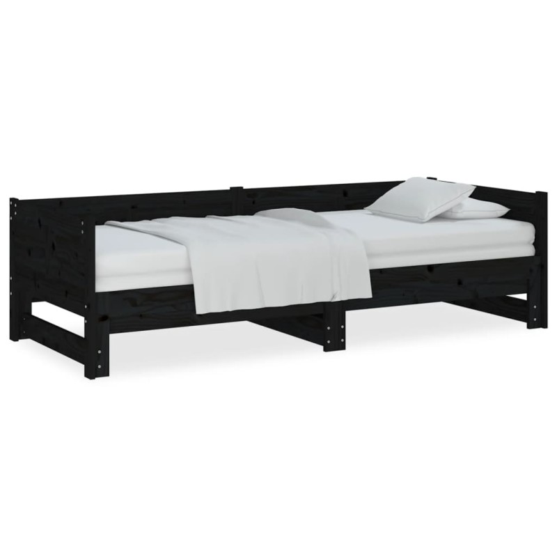 vidaXL Sofá cama extraíble madera maciza de pino negro 2x(90x200) cm