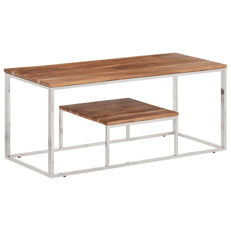 vidaXL Mesa de centro acero inoxidable y madera maciza acacia plateado vidaXL Mesa de centro acero inoxidable y madera maciza acacia plateado