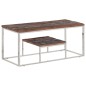 vidaXL Mesa de centro acero inoxidable madera maciza traviesa plateado vidaXL Mesa de centro acero inoxidable madera maciza traviesa plateado