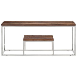 vidaXL Mesa de centro acero inoxidable madera maciza traviesa plateado