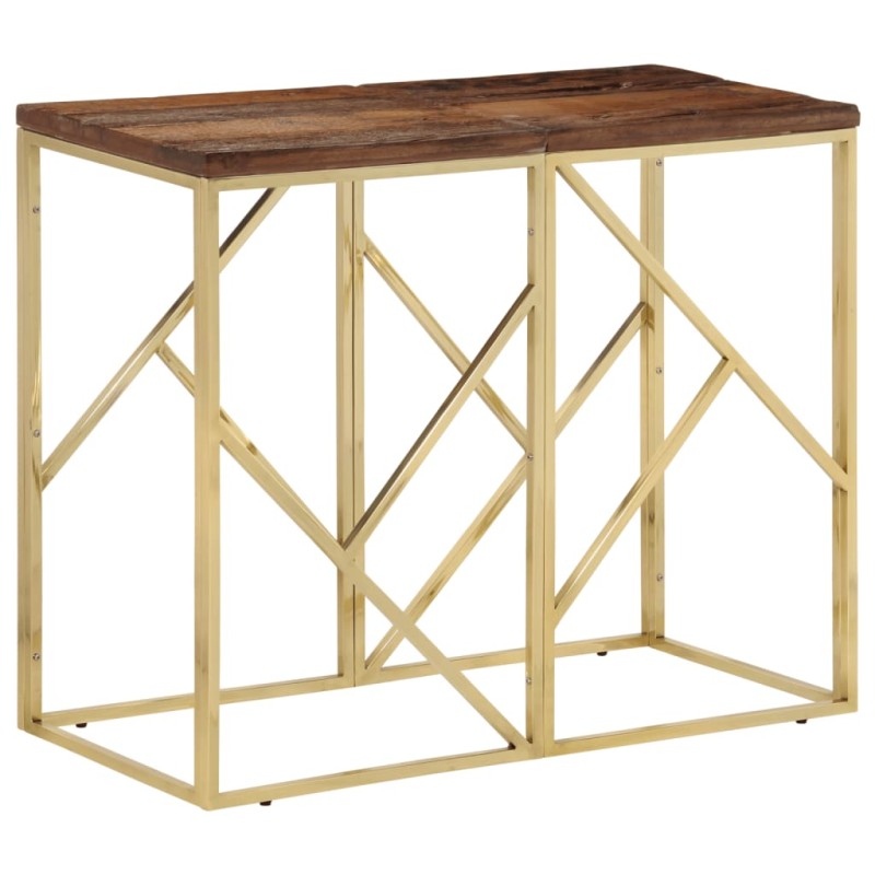 vidaXL Mesa consola acero inoxidable madera maciza traviesa dorado vidaXL Mesa consola acero inoxidable madera maciza traviesa dorado
