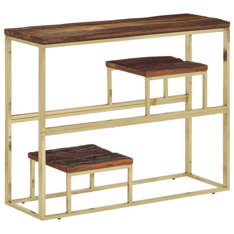 vidaXL Mesa consola acero inoxidable madera maciza traviesa dorado vidaXL Mesa consola acero inoxidable madera maciza traviesa dorado