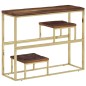 vidaXL Mesa consola acero inoxidable madera maciza traviesa dorado vidaXL Mesa consola acero inoxidable madera maciza traviesa dorado