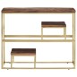vidaXL Mesa consola acero inoxidable madera maciza traviesa dorado vidaXL Mesa consola acero inoxidable madera maciza traviesa dorado