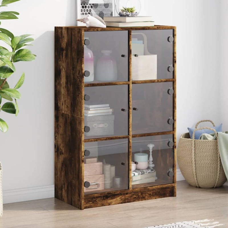 vidaXL Aparador alto con puertas madera roble ahumado 68x37x109 cm vidaXL Aparador alto con puertas madera roble ahumado 68x37x109 cm