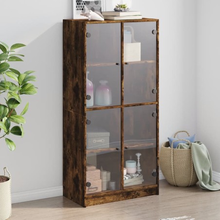vidaXL Aparador alto con puertas madera roble ahumado 68x37x142 cm