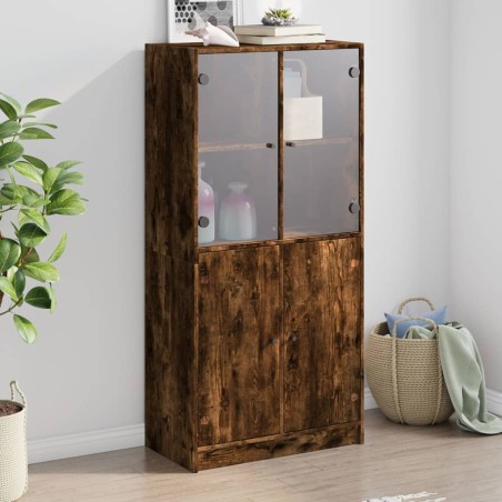 vidaXL Aparador alto con puertas madera roble ahumado 68x37x142 cm