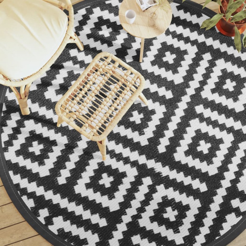 vidaXL Alfombra de exterior PP blanco y negro Ø200 cm vidaXL Alfombra de exterior PP blanco y negro Ø200 cm