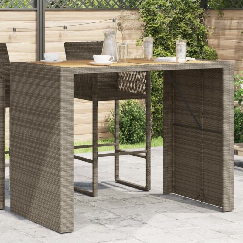 vidaXL Mesa de jardín superficie de madera ratán PE gris 145x80x110 cm