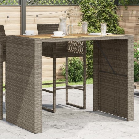 vidaXL Mesa de jardín superficie de madera ratán PE gris 145x80x110 cm