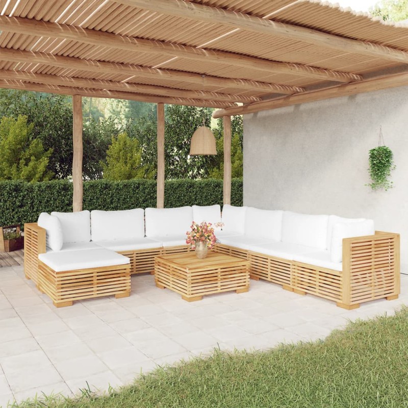 vidaXL Juego muebles de jardín 9 piezas y cojines madera maciza teca