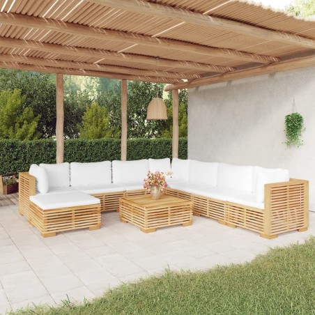 vidaXL Juego muebles de jardín 9 piezas y cojines madera maciza teca