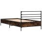 vidaXL Estructura cama madera ingeniería metal roble humo 75x190 cm vidaXL Estructura cama madera ingeniería metal roble humo 75x190 cm