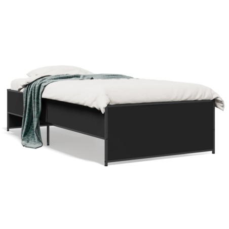 vidaXL Estructura de cama madera de ingeniería y metal negra 75x190 cm