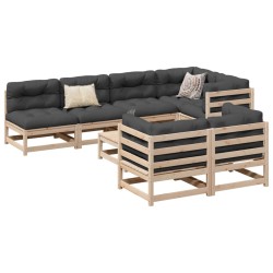 vidaXL Juego de sofás de jardín 8 pzas con conjines madera maciza pino