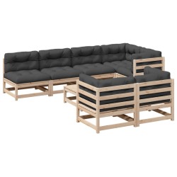 vidaXL Juego de sofás de jardín 8 pzas con conjines madera maciza pino