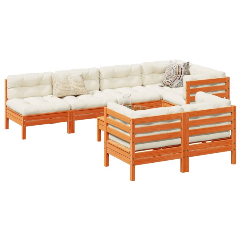 vidaXL Set de sofás jardín 8 pzas con cojines madera pino marrón cera vidaXL Set de sofás jardín 8 pzas con cojines madera pino marrón cera