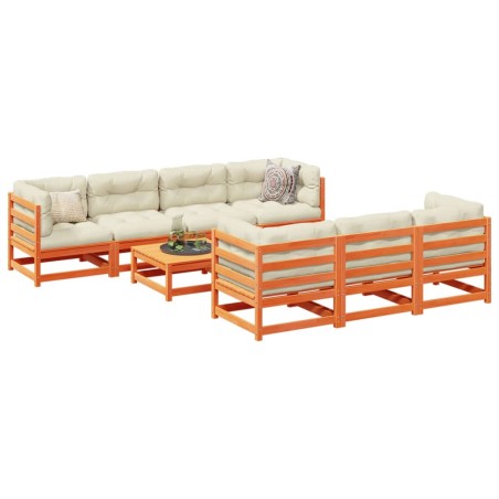 vidaXL Set de sofás jardín 8 pzas con cojines madera pino marrón cera