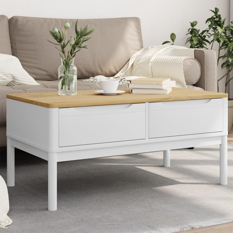 vidaXL Mesa de centro FLORO madera maciza de pino blanco 99x55,5x45 cm vidaXL Mesa de centro FLORO madera maciza de pino blanco 99x55,5x45 cm
