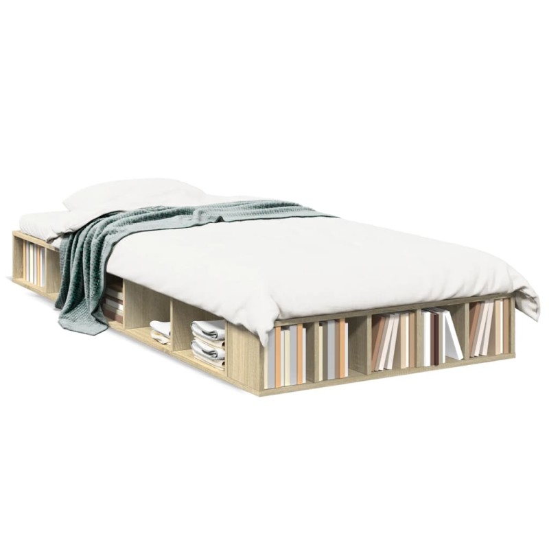 vidaXL Estructura de cama madera de ingeniería roble Sonoma 100x200 cm