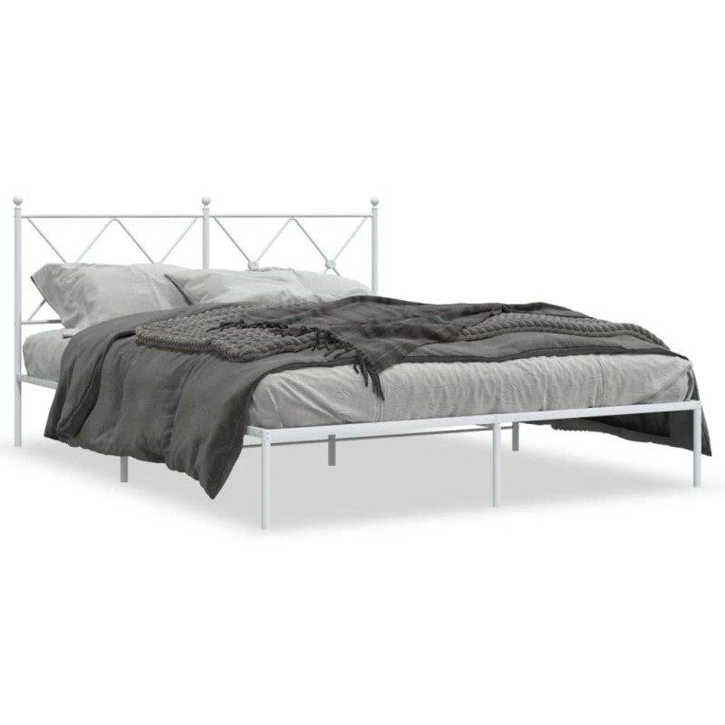 vidaXL Estructura de cama de metal con cabecero blanca 150x200 cm vidaXL Estructura de cama de metal con cabecero blanca 150x200 cm