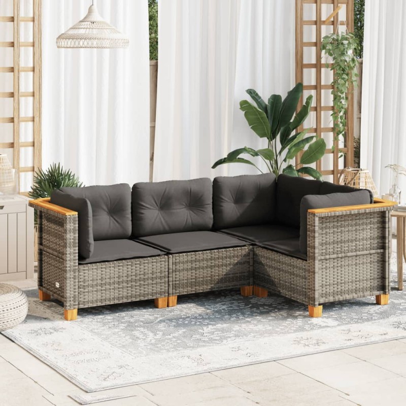 vidaXL Set de sofás de jardín 4 pzas y cojines ratán sintético gris vidaXL Set de sofás de jardín 4 pzas y cojines ratán sintético gris