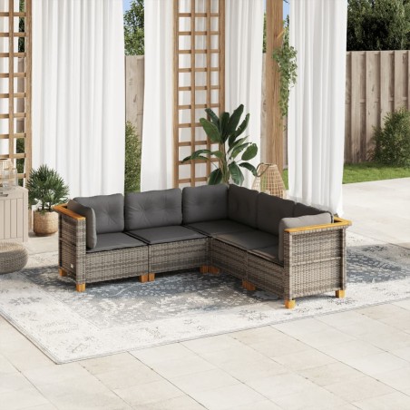 vidaXL Juego de sofás jardín con cojines 5 pzas ratán sintético gris