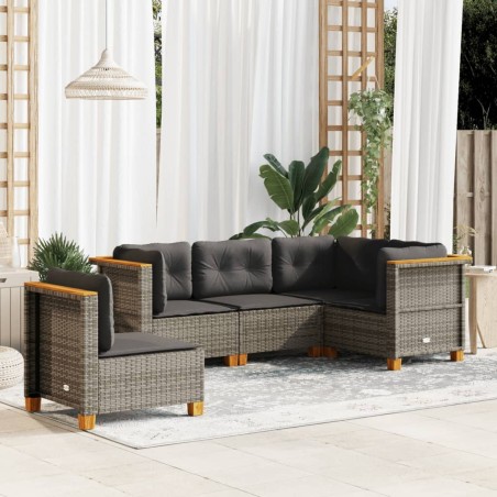 vidaXL Juego de sofás jardín con cojines 5 pzas ratán sintético gris
