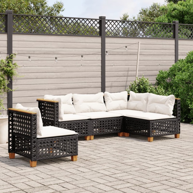 vidaXL Set de muebles de jardín 5 pzas y cojines ratán sintético negro vidaXL Set de muebles de jardín 5 pzas y cojines ratán sintético negro