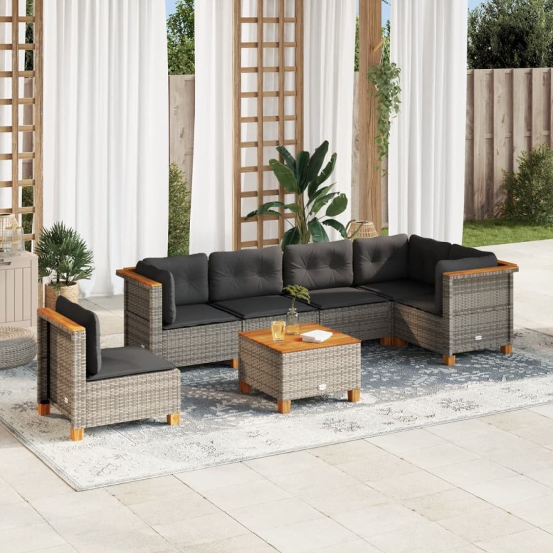 vidaXL Set de sofás de jardín 7 pzas con cojines ratán sintético gris vidaXL Set de sofás de jardín 7 pzas con cojines ratán sintético gris