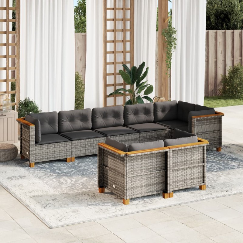 vidaXL Set de sofás de jardín 8 pzas y cojines ratán sintético gris vidaXL Set de sofás de jardín 8 pzas y cojines ratán sintético gris