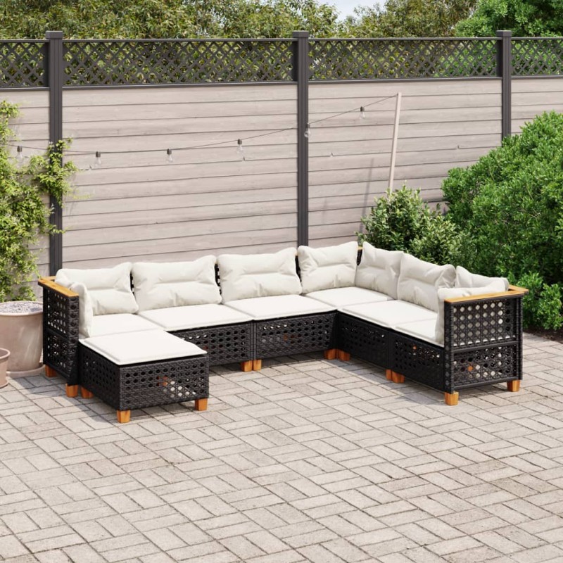 vidaXL Set de sofás de jardín 7 pzas con cojines ratán sintético negro vidaXL Set de sofás de jardín 7 pzas con cojines ratán sintético negro