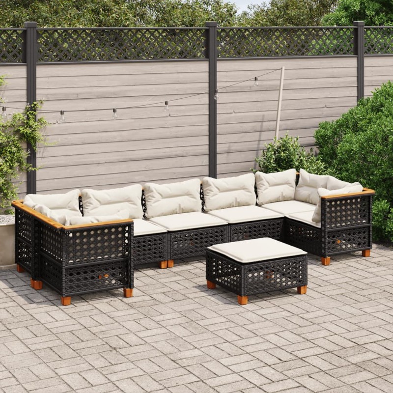 vidaXL Set de sofás de jardín 8 piezas y cojines ratán sintético negro vidaXL Set de sofás de jardín 8 piezas y cojines ratán sintético negro