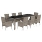 vidaXL Set comedor jardín 9 pzas y cojines ratán sintético vidrio gris vidaXL Set comedor jardín 9 pzas y cojines ratán sintético vidrio gris