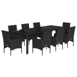 vidaXL Set comedor jardín 9 pzas cojines ratán sintético vidrio negro