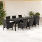 vidaXL Set comedor jardín 9 pzas cojines ratán sintético vidrio negro vidaXL Set comedor jardín 9 pzas cojines ratán sintético vidrio negro