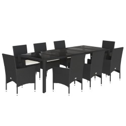 vidaXL Set comedor jardín 9 pzas cojines ratán sintético vidrio negro