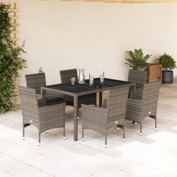 vidaXL Set comedor jardín 7 pzas y cojines ratán sintético vidrio gris
