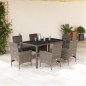 vidaXL Set comedor jardín 7 pzas y cojines ratán sintético vidrio gris vidaXL Set comedor jardín 7 pzas y cojines ratán sintético vidrio gris