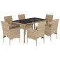vidaXL Set comedor jardín 7 pzas cojines ratán sintético vidrio beige vidaXL Set comedor jardín 7 pzas cojines ratán sintético vidrio beige